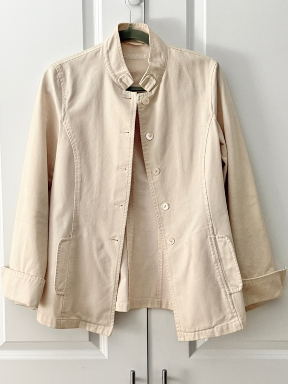 Schumacher Structured Jacket Cream Lightweight with Mandarin Collar | Size S